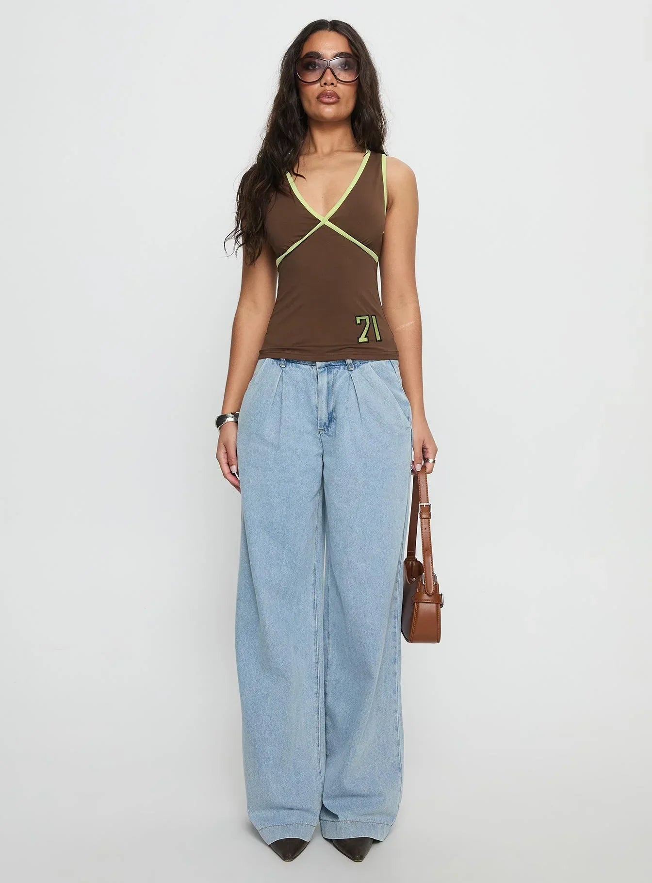 71 Classics V Neck Top Brown