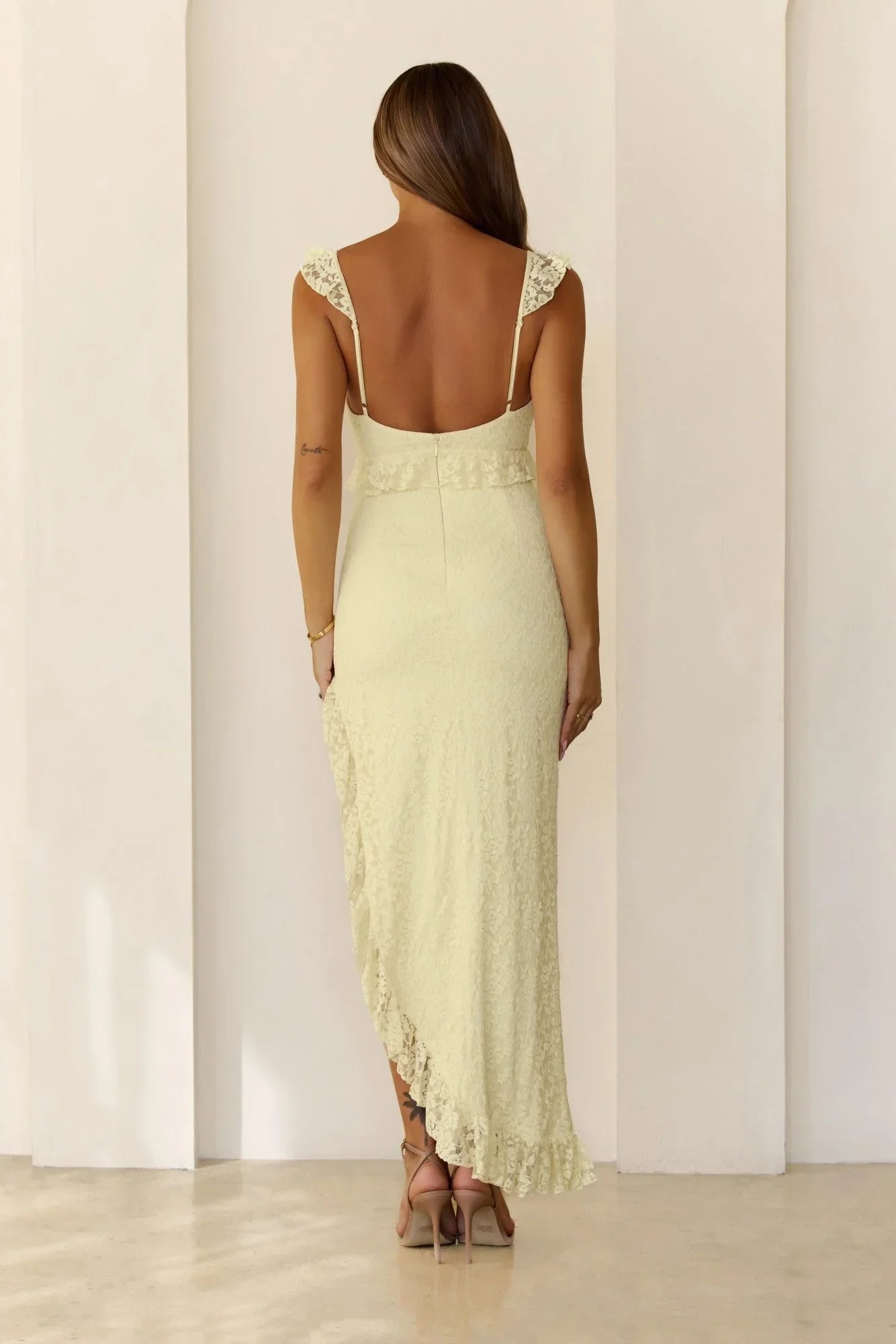 Solenne Lace Midi Dress Yellow