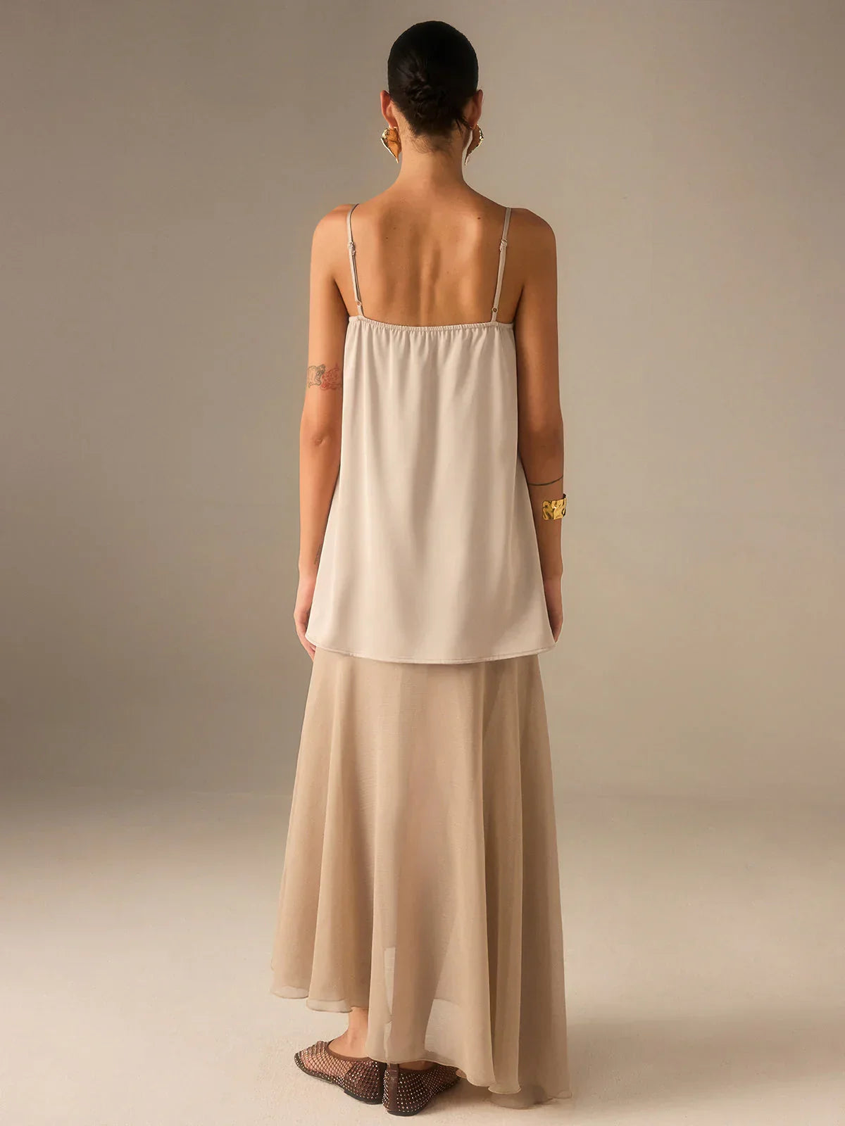 2 In 1 Semi-Sheer Chiffon Cami Maxi Dress