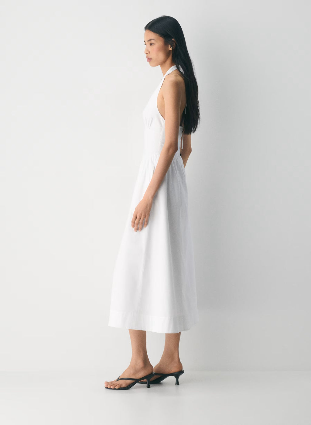 Cotton Poplin Halterneck Maxi Dress-Bright White