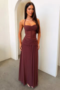 Gabrielle Haleterneck Mesh Maxi Dress - Brown