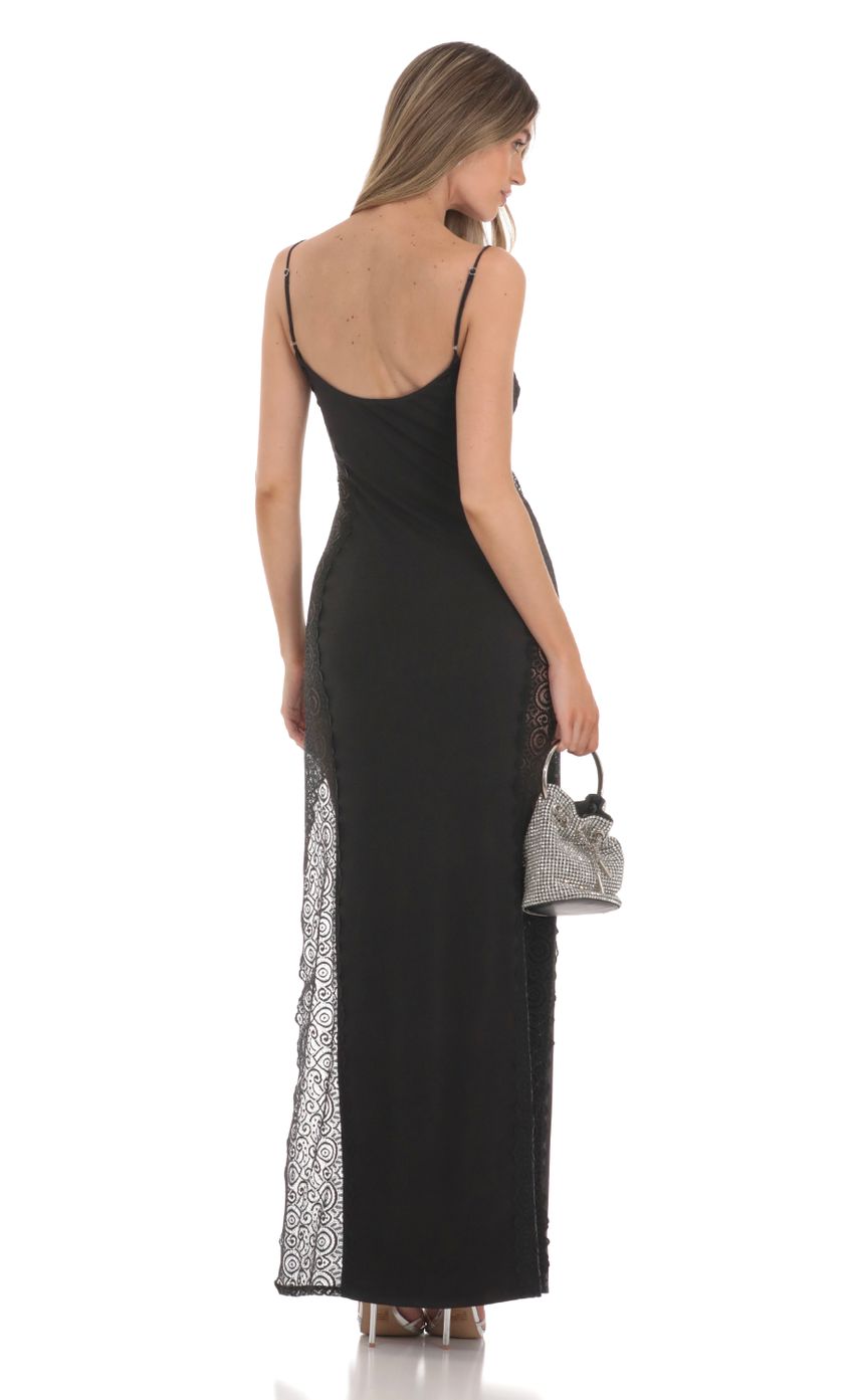 Lace Side Cutout Maxi Dress in Black