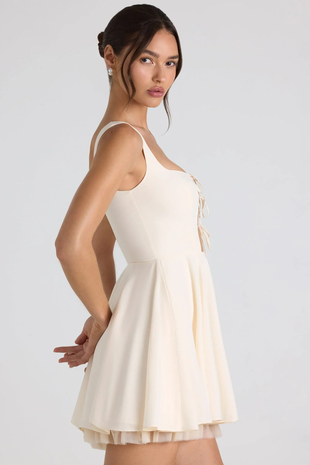 Tie-Detail A-Line Micro Mini Dress In Ivory