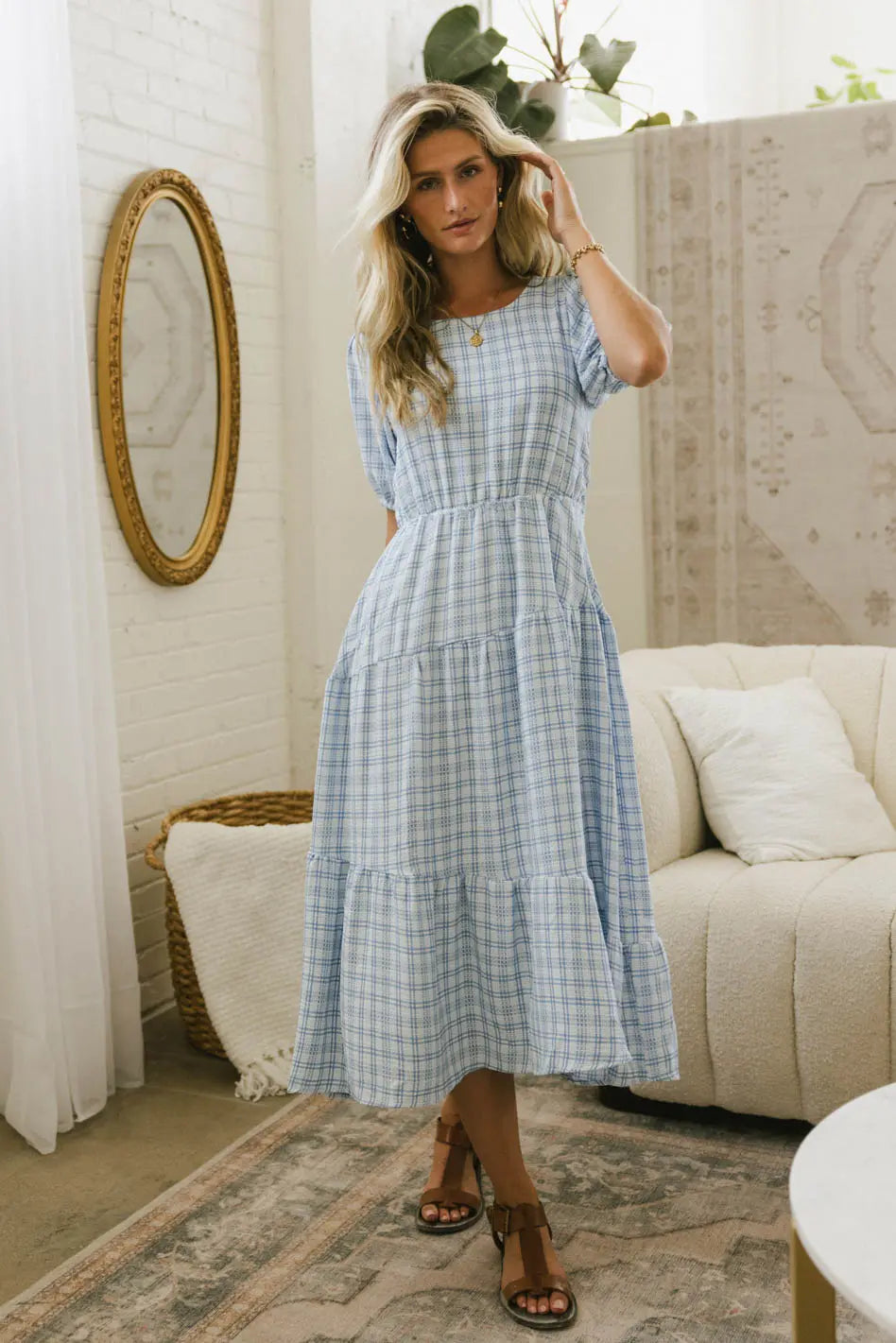 Melina Plaid Midi Dress In Blue Final Sale
