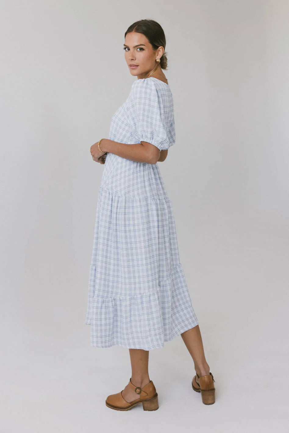 Melina Plaid Midi Dress In Blue Final Sale