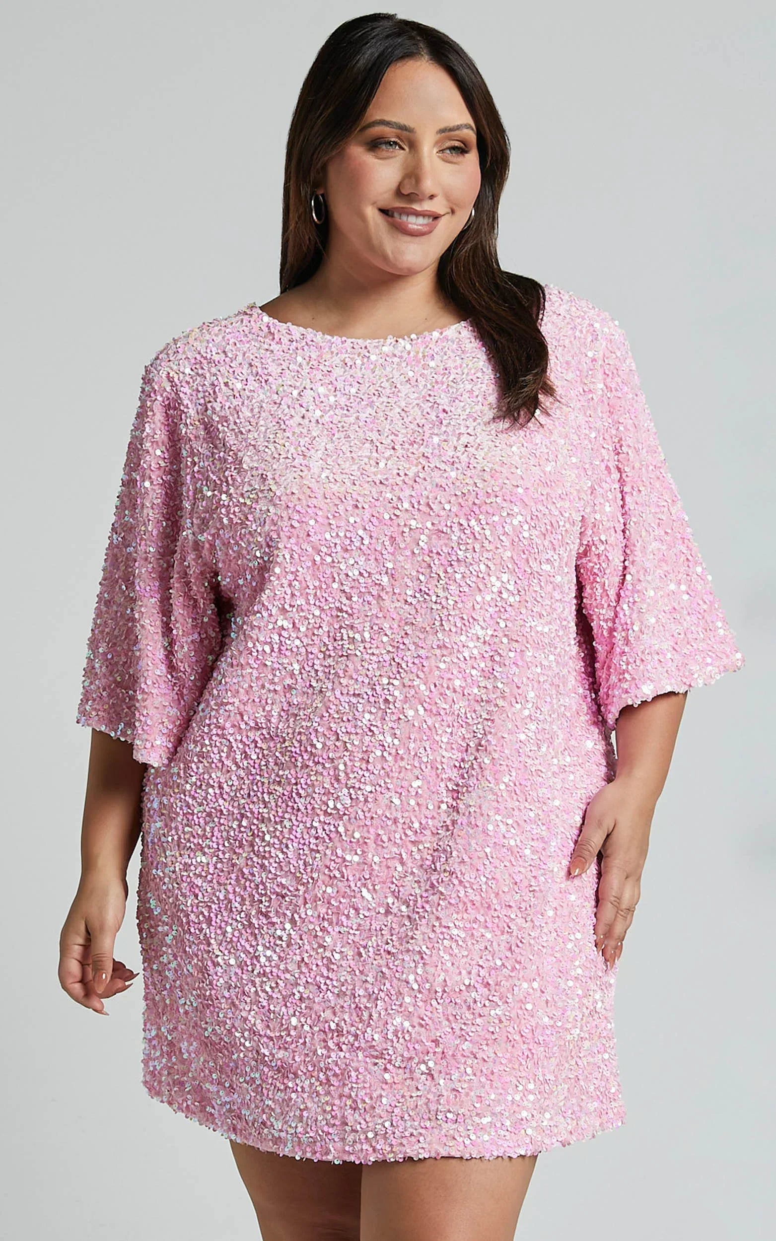 Valetta Mini Dress - Sequin Low Back Shift Dress In Pink Sequin