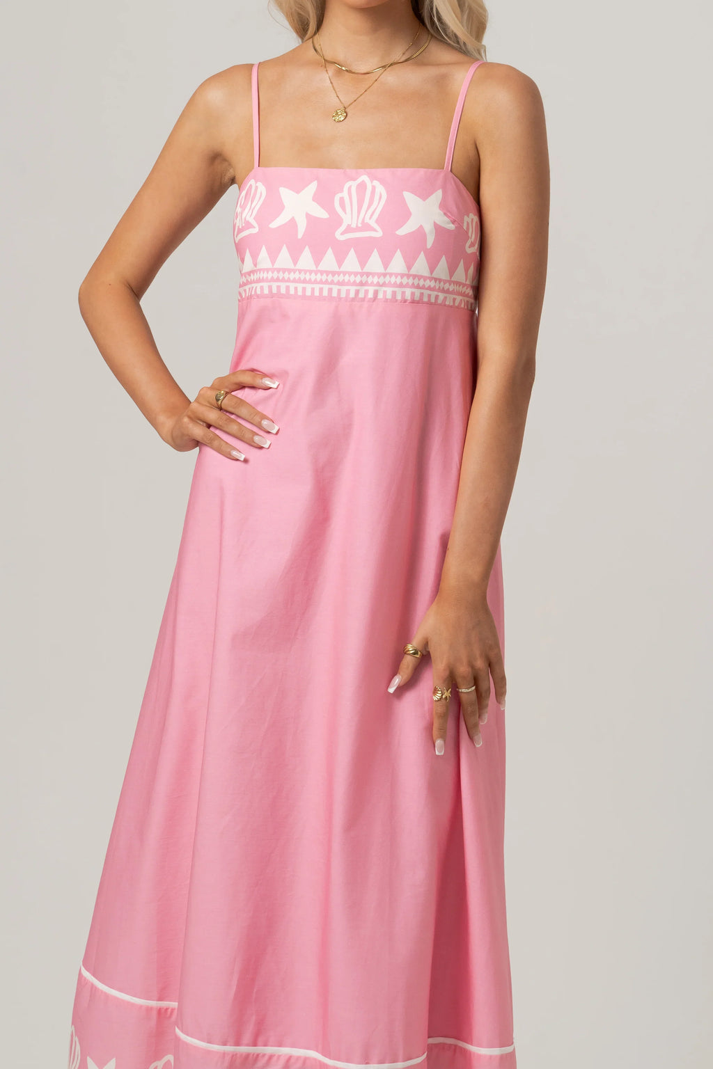 Delphine Pink Maxi Dress With Shell Print