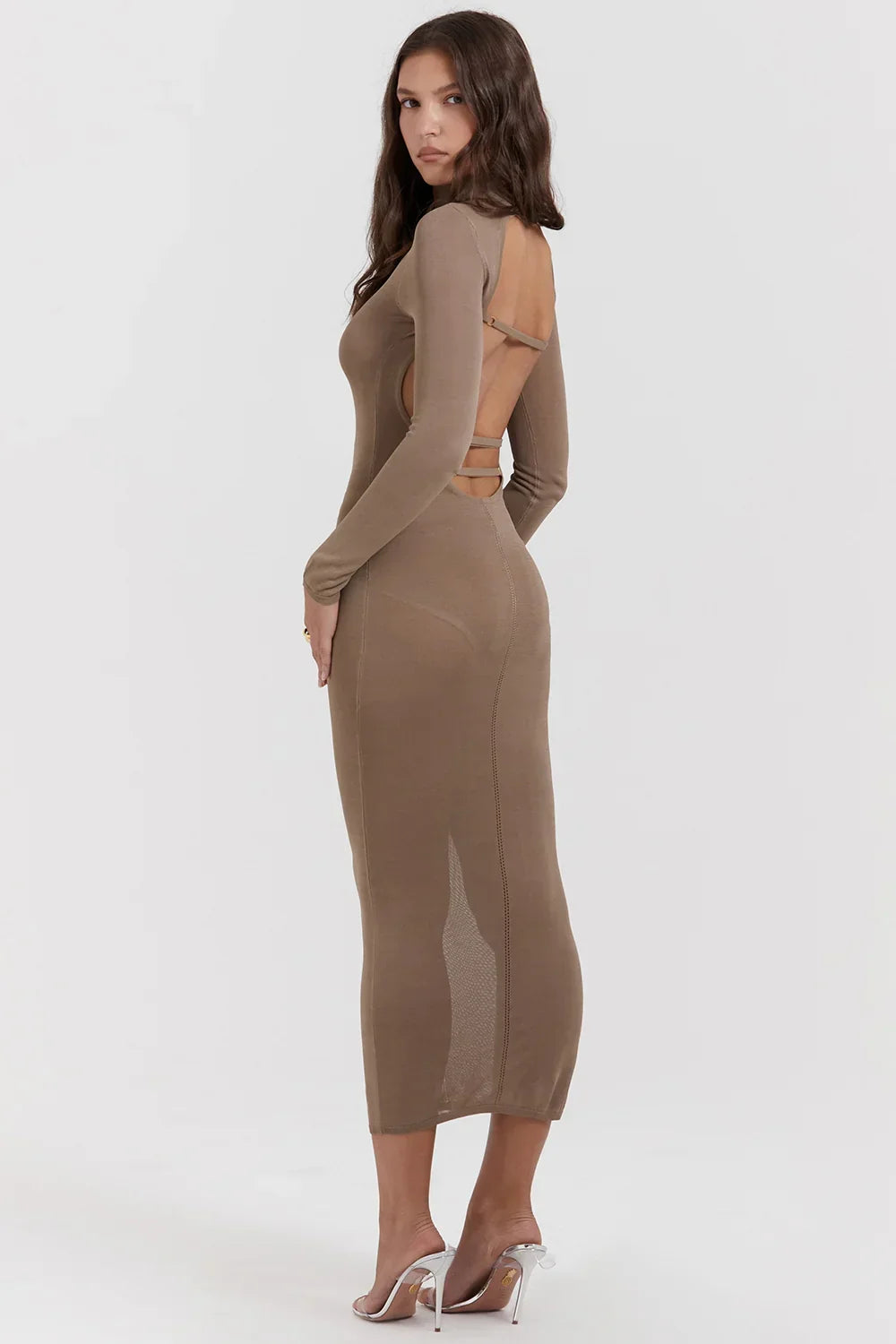 Roberta-Tan Knit Midi Dress