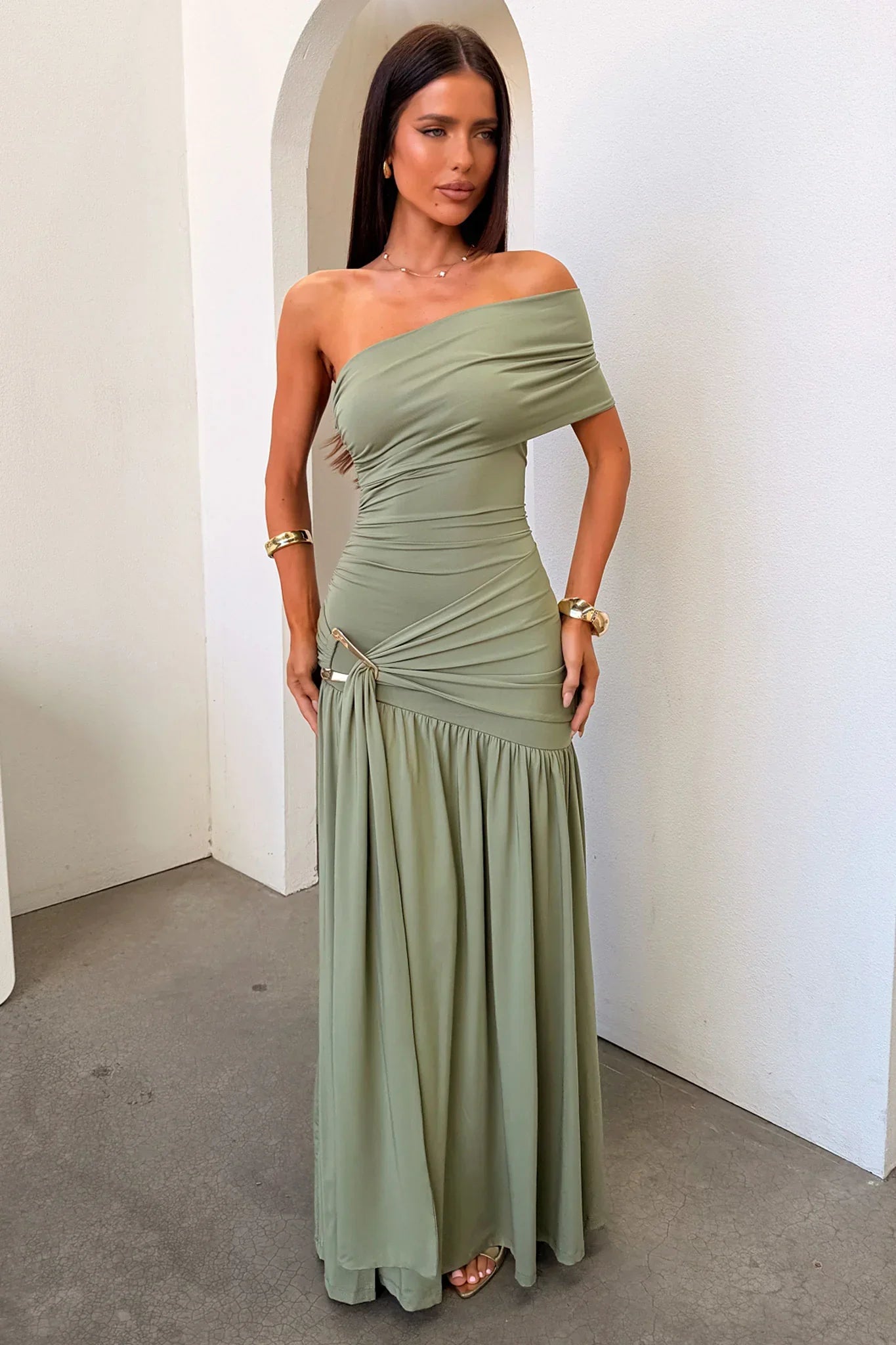 Aveline Strapless Wrap Maxi Dress - Olive