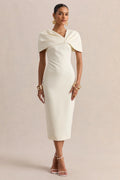 Novalie | Cream V-Neck Midi Dress With Twist-Detail