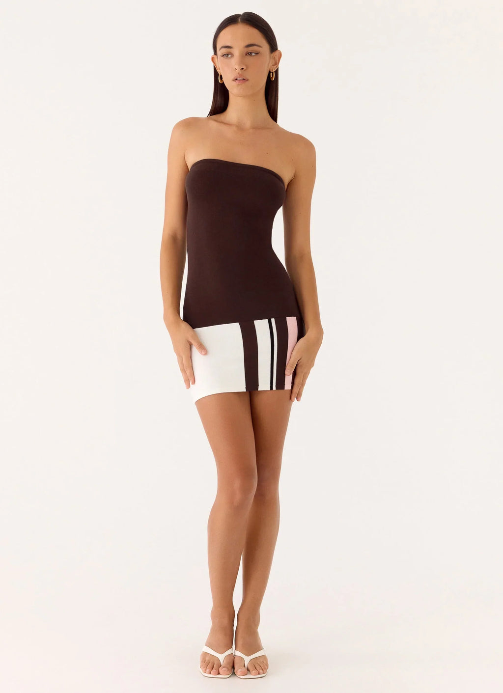 Straight Lines Knit Mini Dress Brown