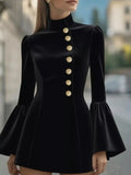 Bell Sleeve Mini Dress With Front Button