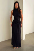 Amaris Mock Neck Maxi Dress - Black
