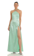 Rhinestone Halter Maxi Dress in Green