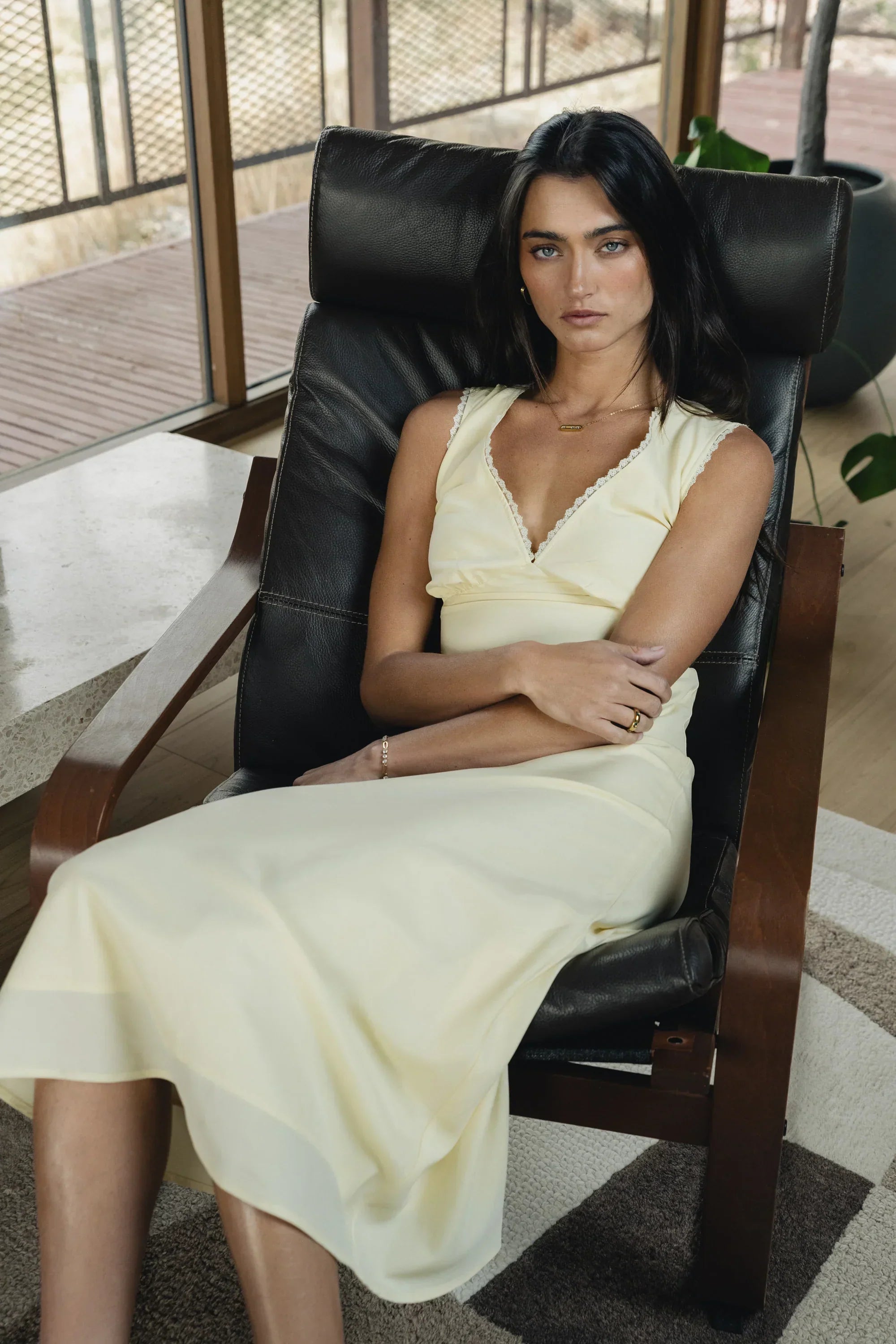 Hailey Lace Trim Maxi Dress In Yellow
