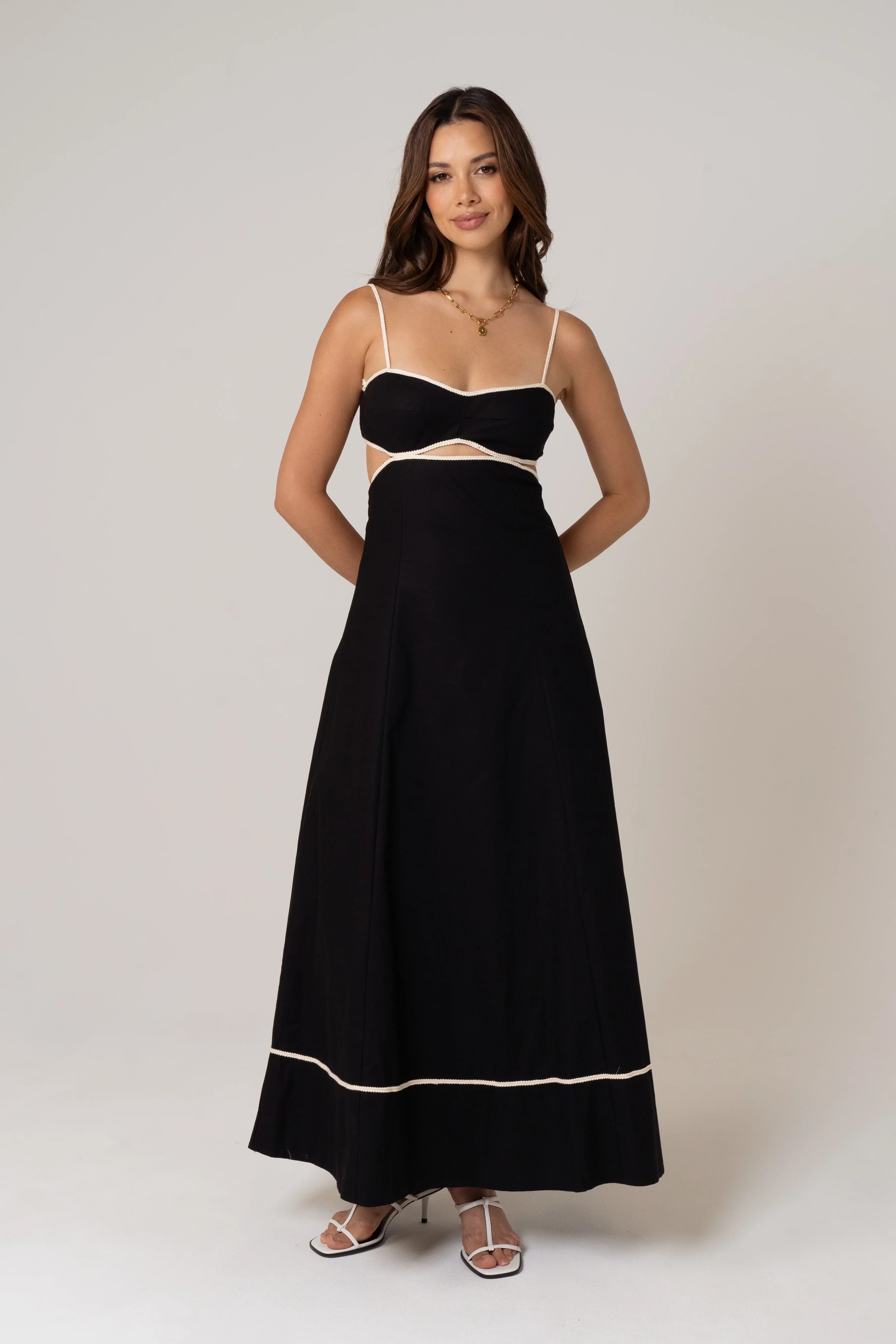 Melissa Linen Maxi Dress With Contrast Trims