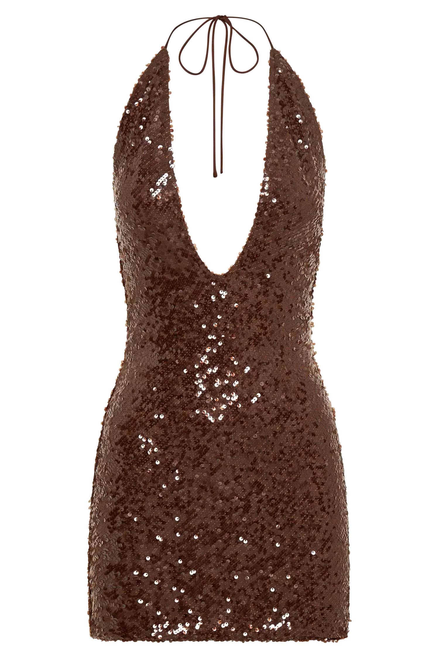 Cecilia Deep V Sequin Mini Dress - Dark Chocolate