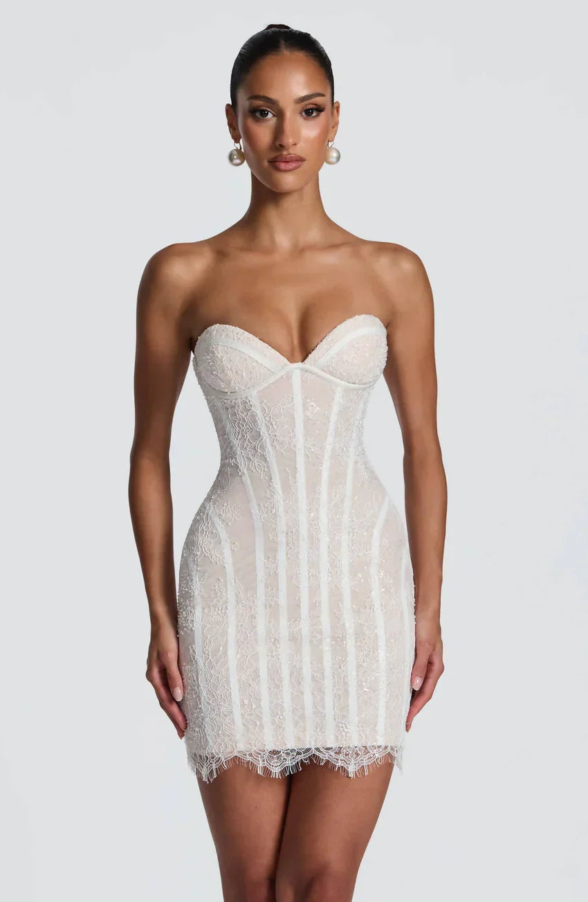 Sian Mini Dress - Ivory Embellishment