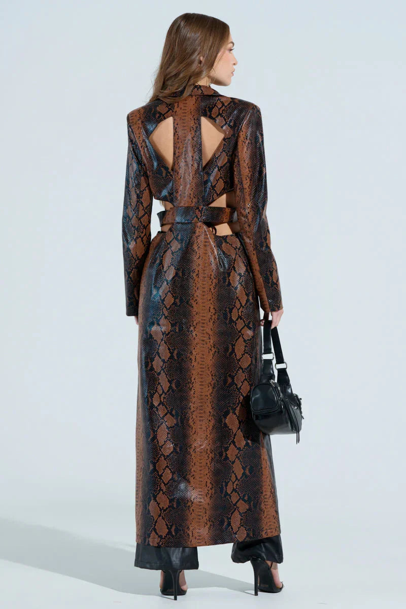 More Life Cutout Faux Leather Trench