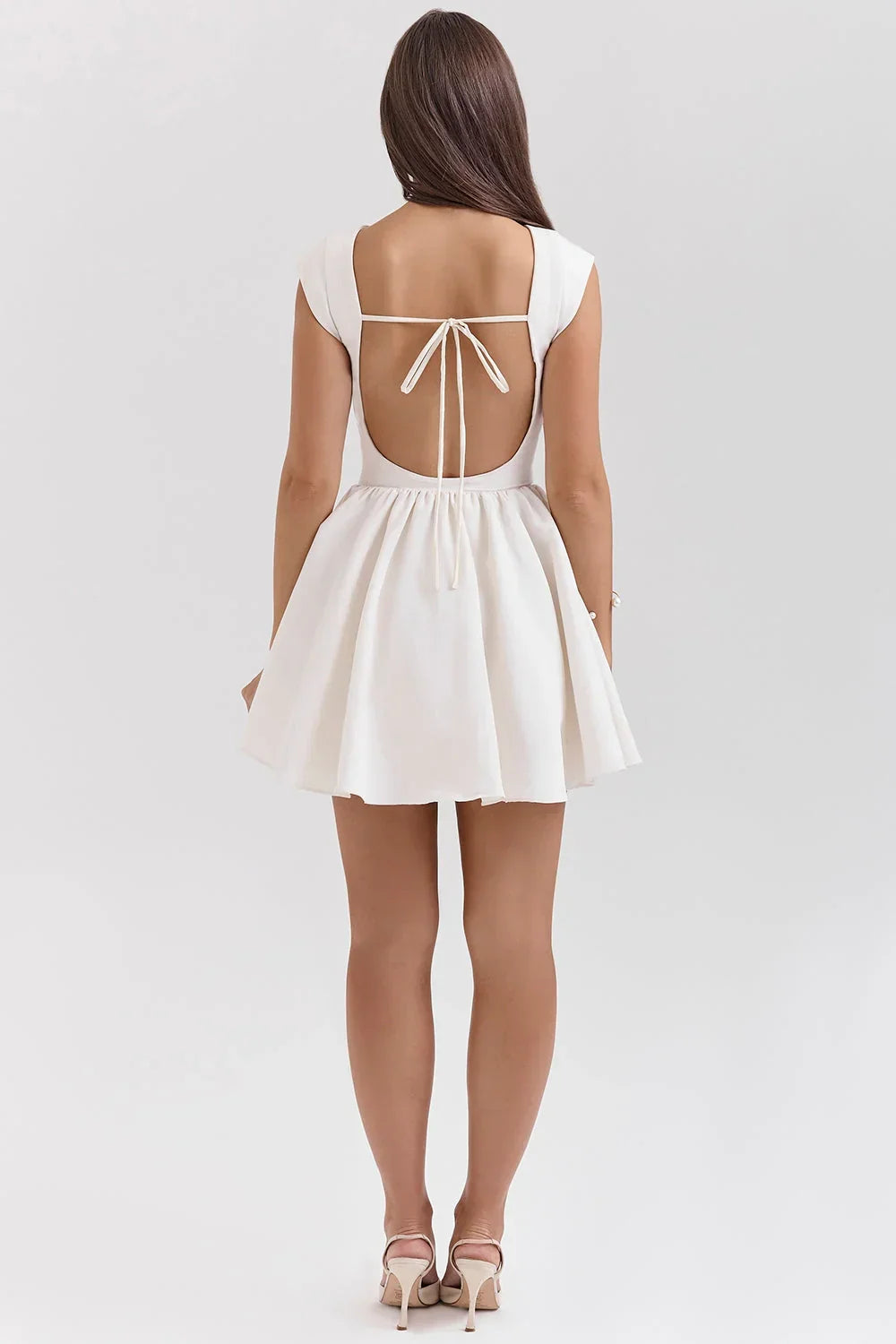Enchant-White Open Back Mini Dress