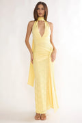 Adair Halterneck Waist Sash Maxi Dress Lace Butter