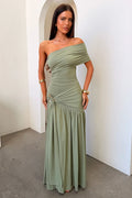 Aveline Strapless Wrap Maxi Dress - Olive