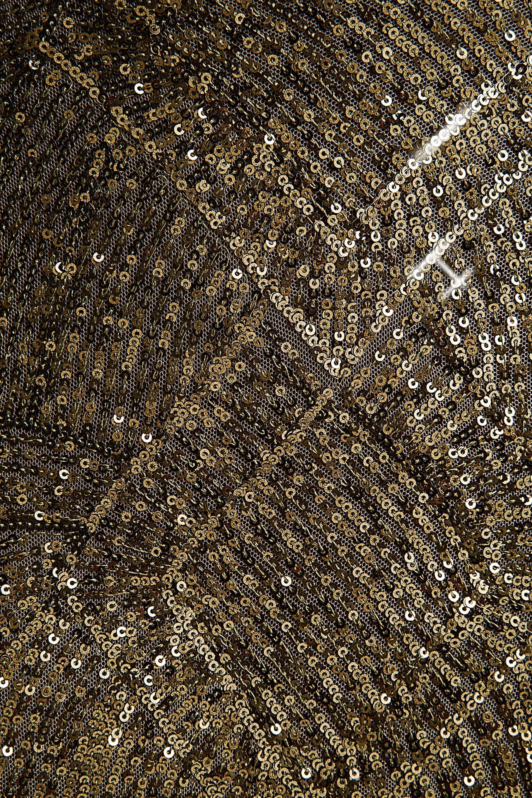 Cecy | Khaki Sequin High-Neck Maxi Dress With Cap Sleeves