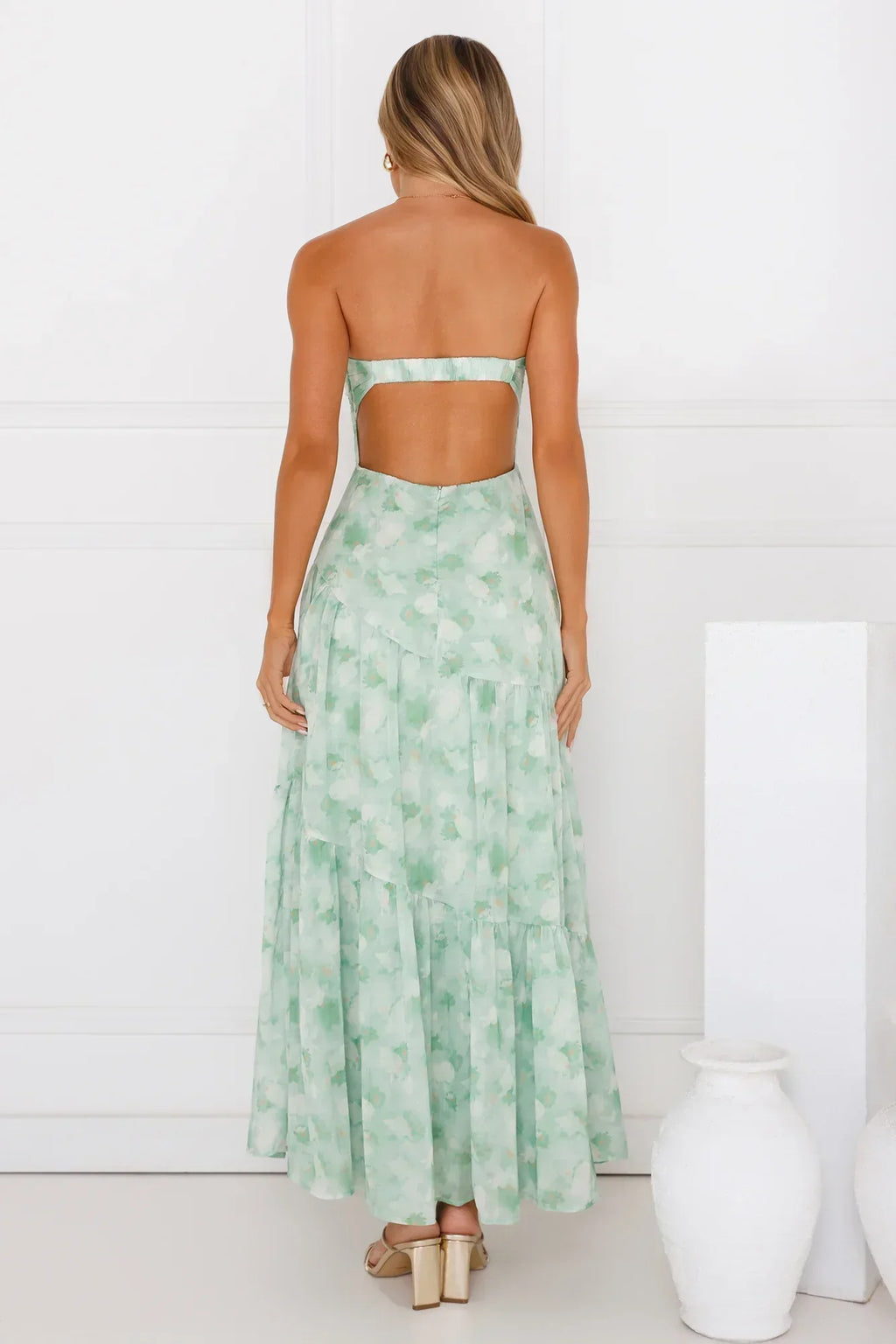 Meadow Whispers Strapless Maxi Dress Green