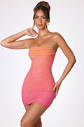 Embellished Strapless Mini Dress In Red And Orange Ombré