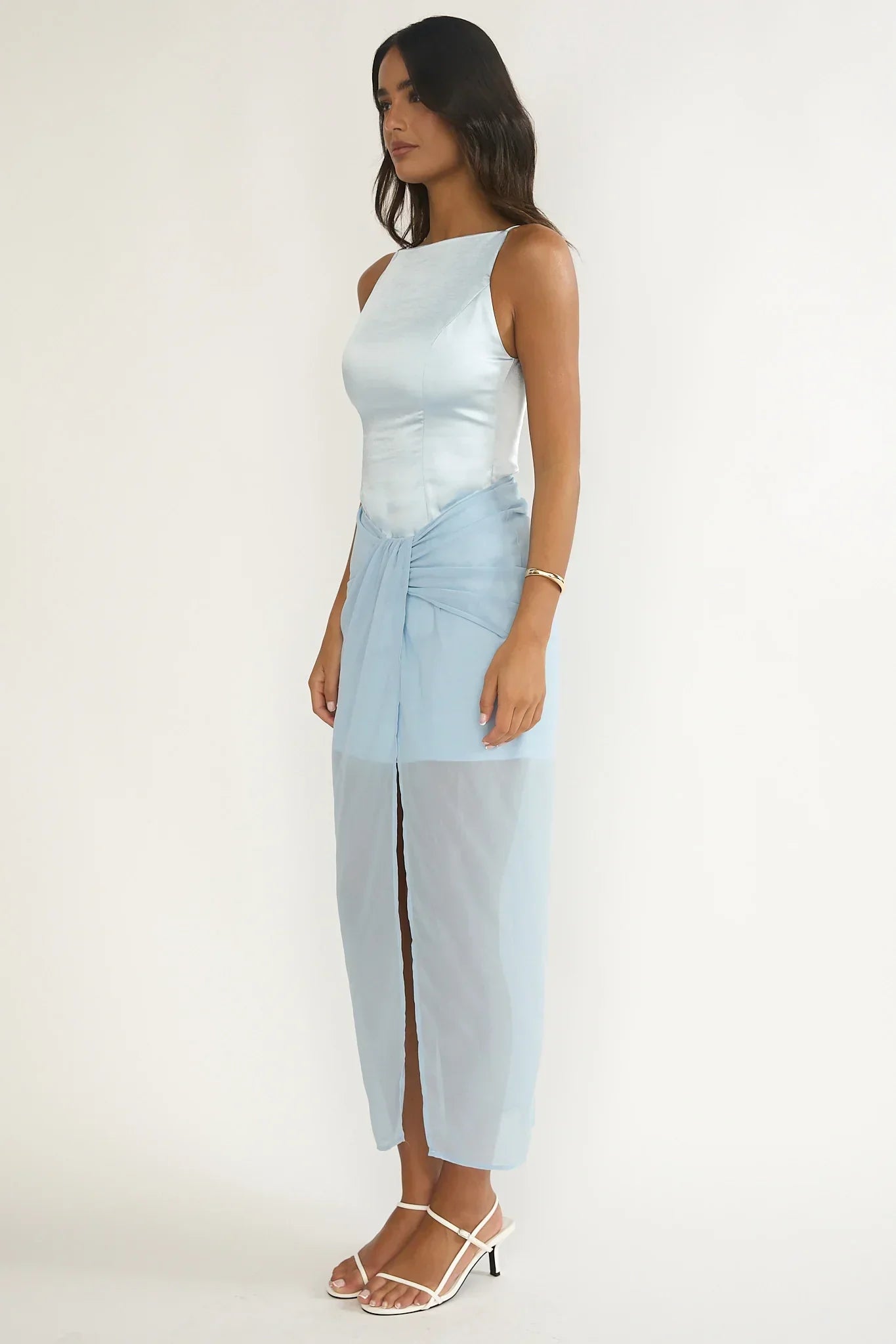 Amelisse Sheer Waist Wrap Maxi Dress Ice Blue