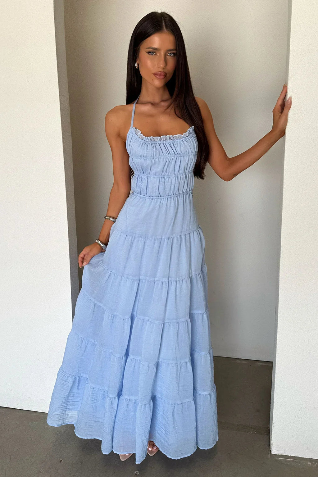 Daisy Halter Neck Maxi Dress - Blue