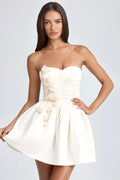 Bandeau Floral-Appliqué Corset Mini Dress In Ivory