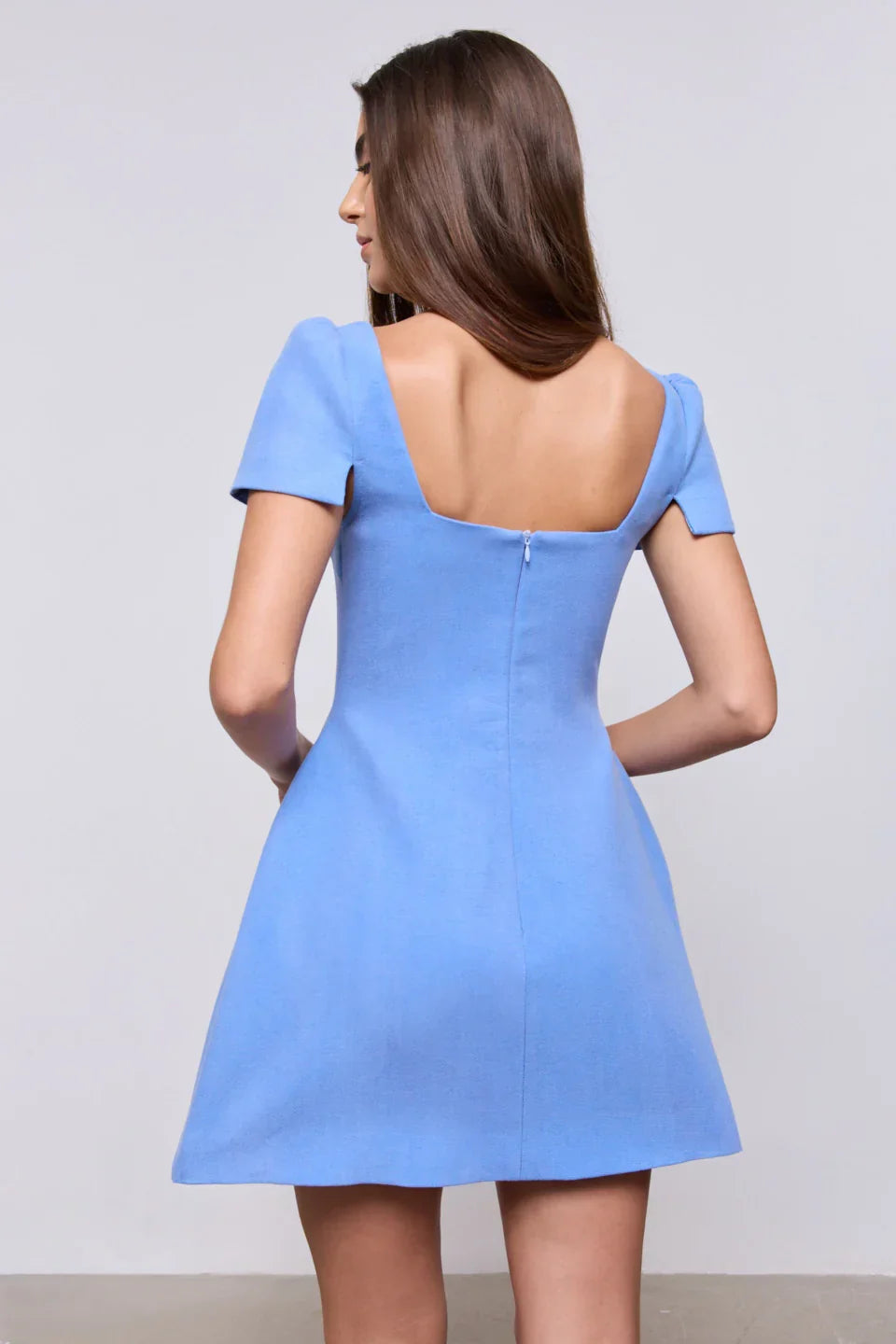 Linen Mix Square Neck Mini Dress