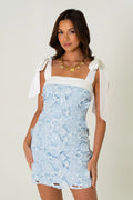 Hallie Tie Strap Blue Lace Mini Dress