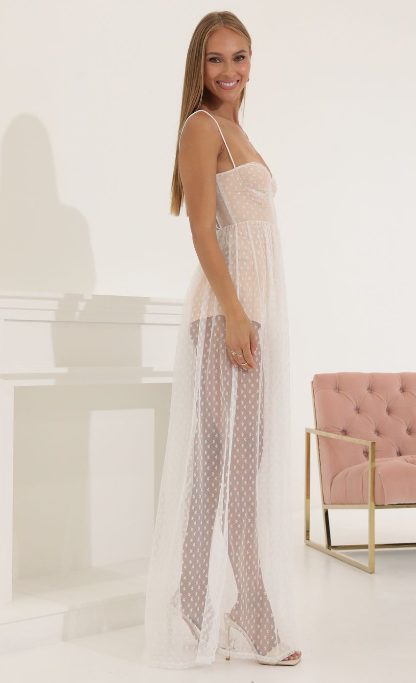 Heart Tulle Corset Maxi Dress in White