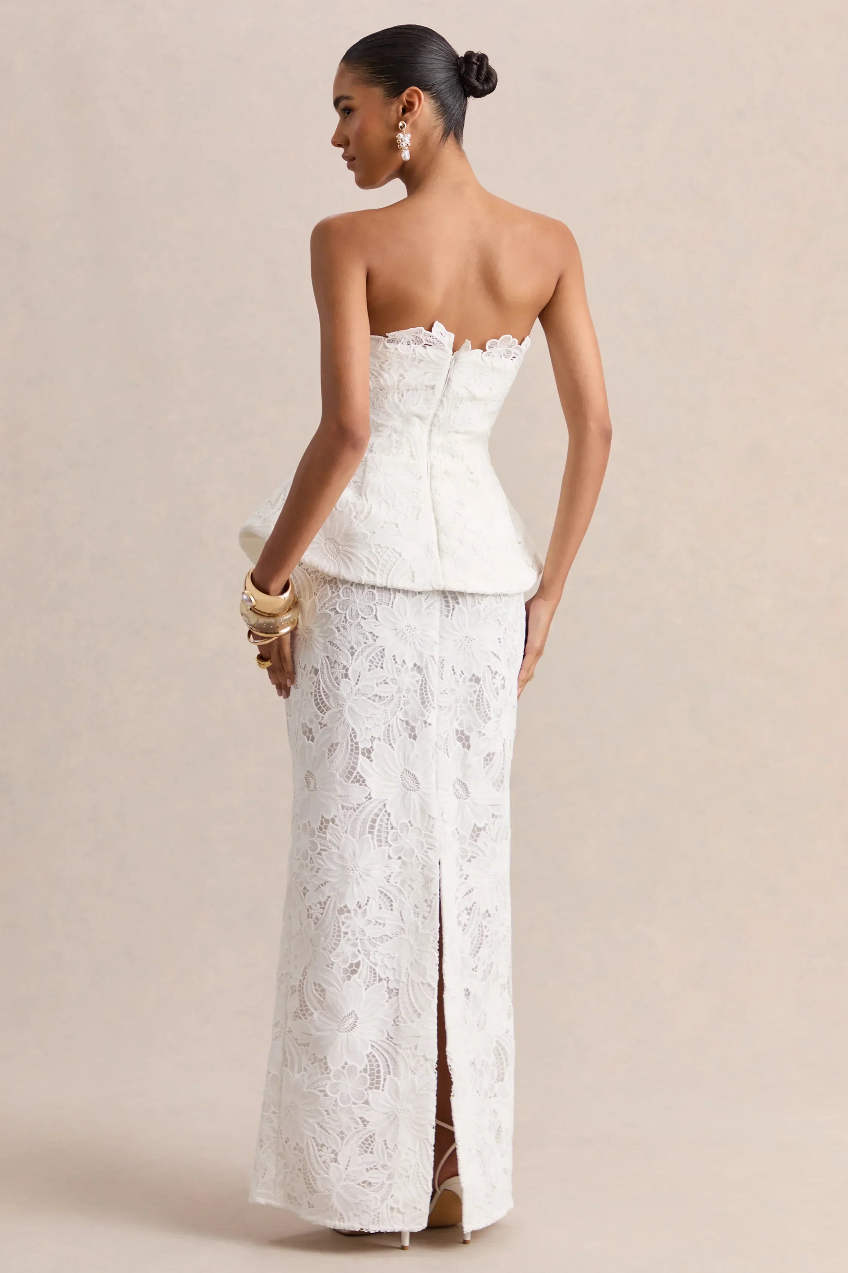 Delvine | White Lace Bandeau Corset Maxi Dress