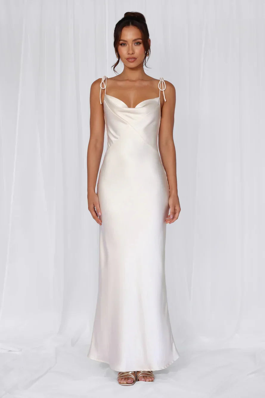 HELLO MOLLY The Penelope Cowl Satin Maxi Dress Pearl