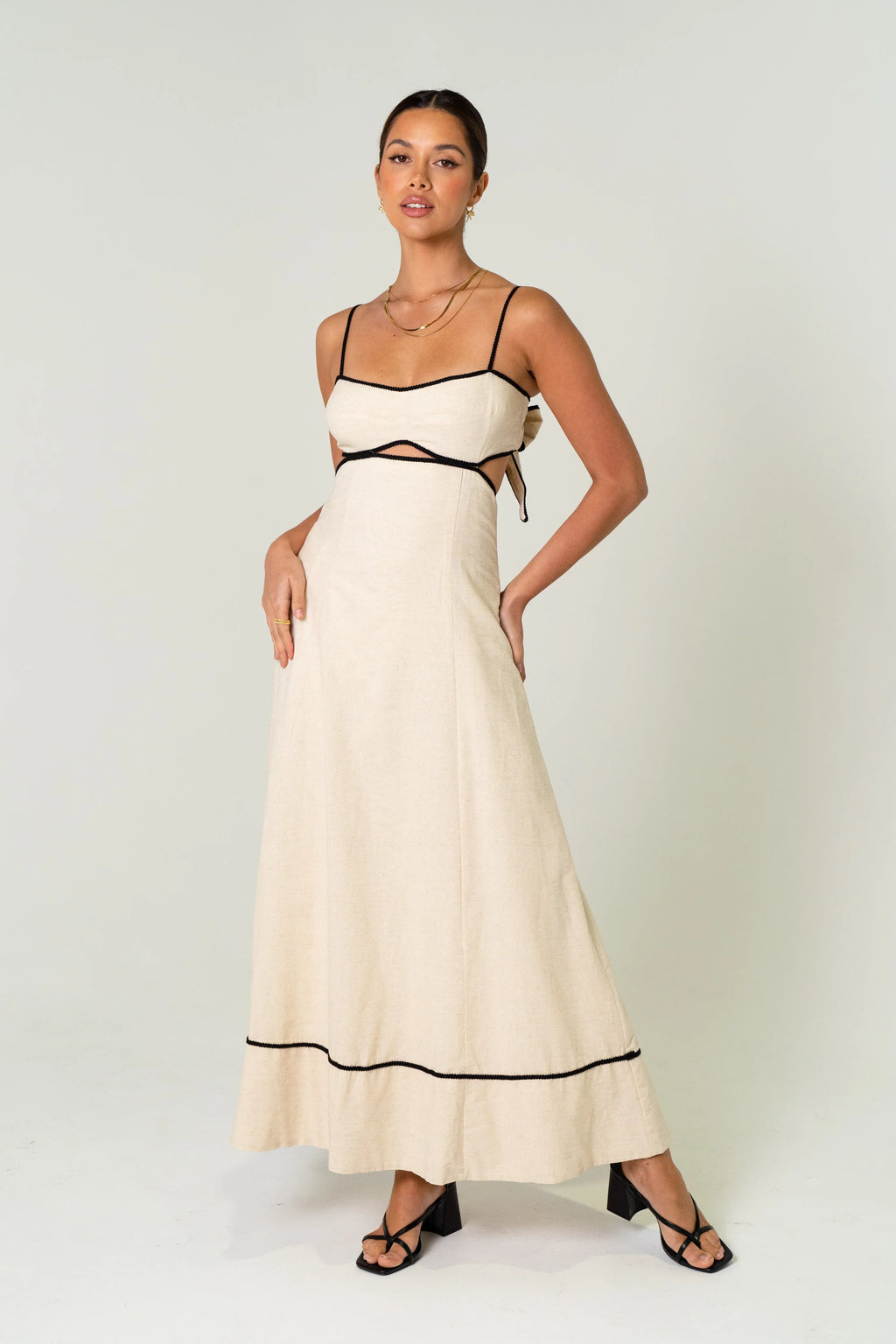 Melissa Linen Maxi Dress With Contrast Trims