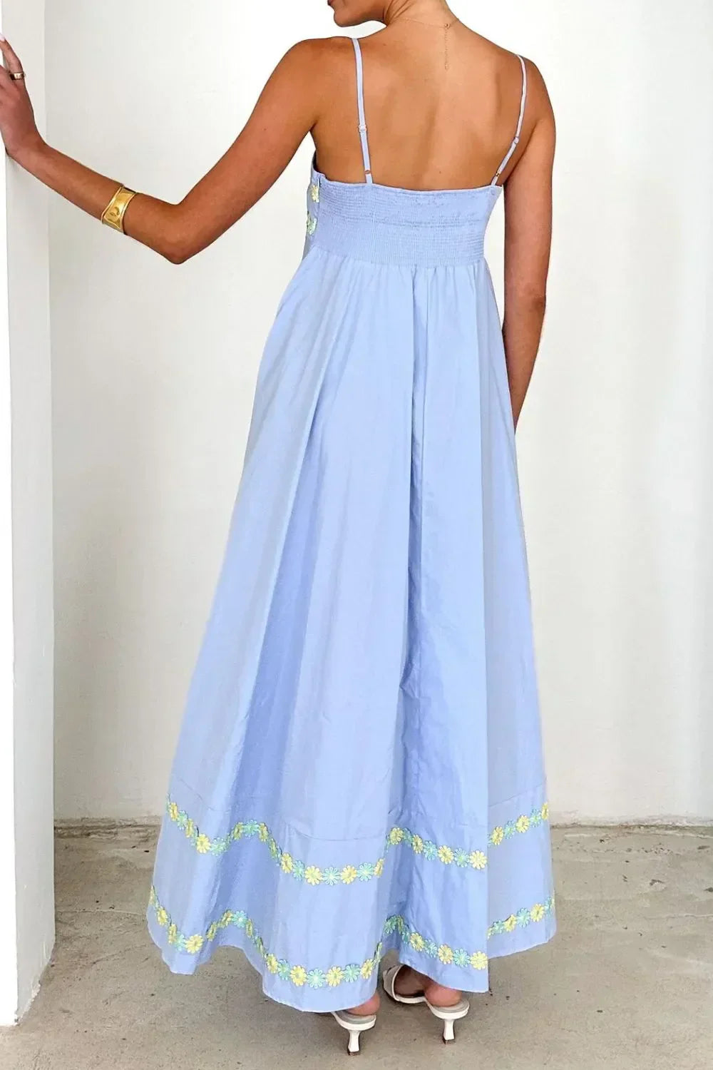 Floral Embroidered Spaghetti Strap Maxi Dress