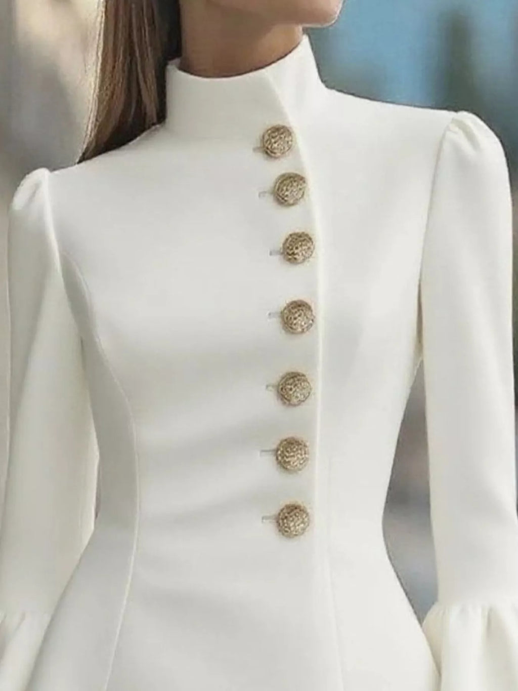 Bell Sleeve Mini Dress With Front Button