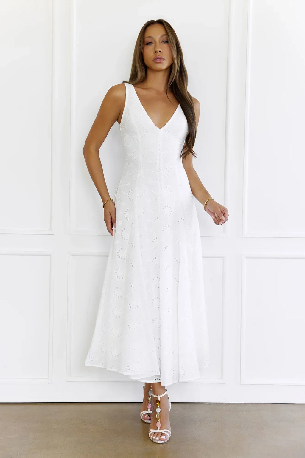 Effortless Charm Embroidered V-Neck Maxi Dress White