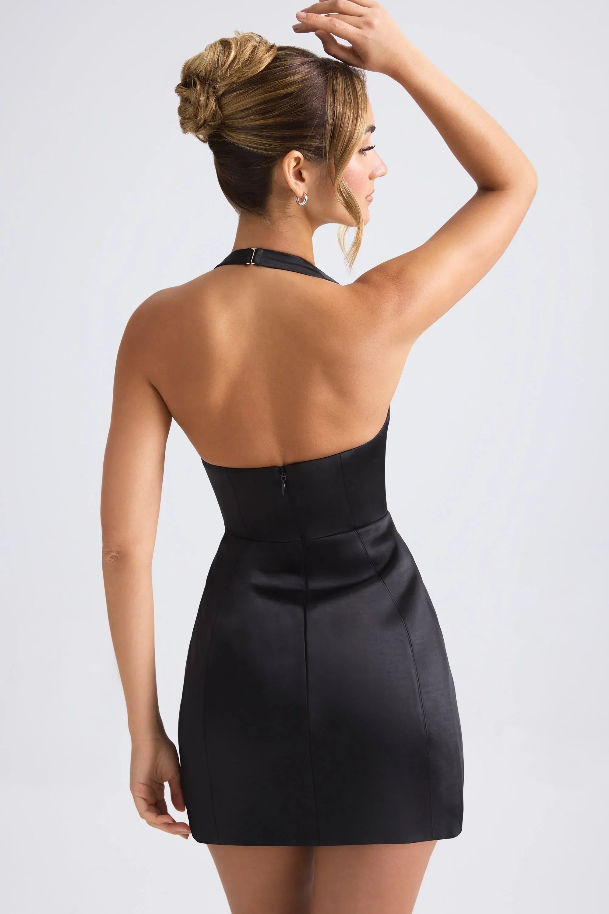 Halterneck Structured Tulip Mini Dress In Black