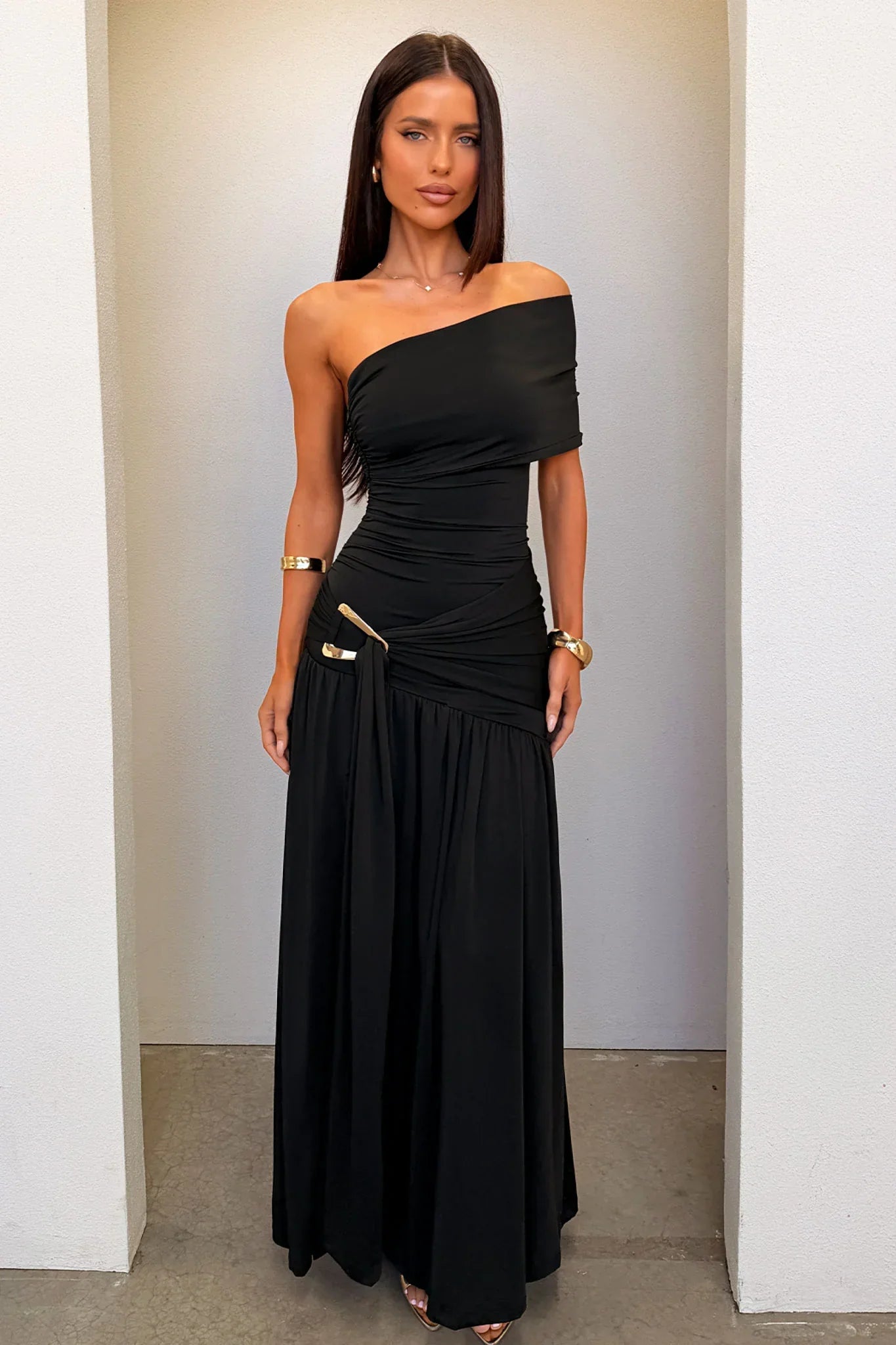 Aveline Strapless Wrap Maxi Dress - Black