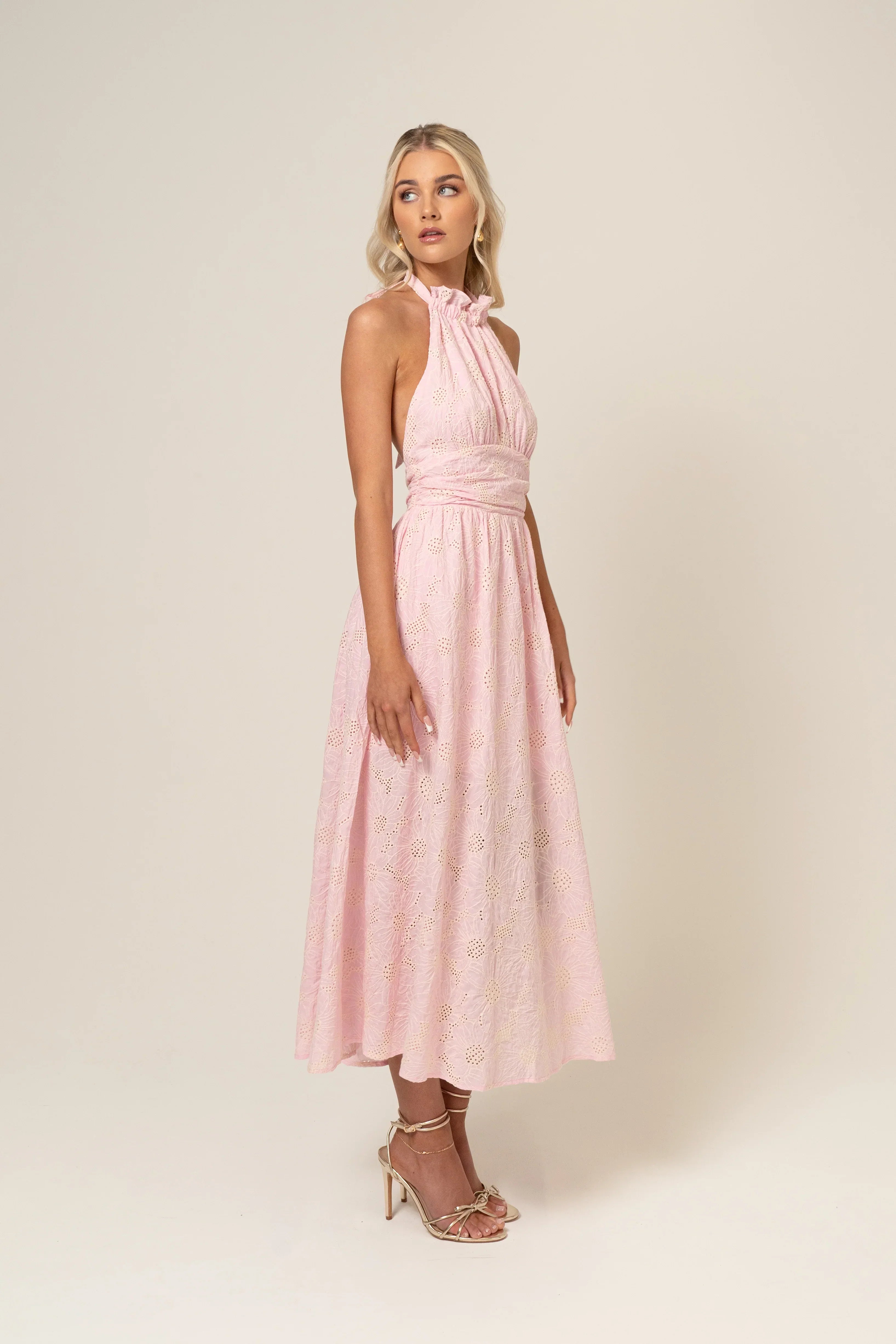Audrey Halter Neck Midi Dress With Open Back