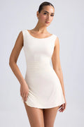 Off-Shoulder Cowl-Back A-Line Mini Dress In Ivory