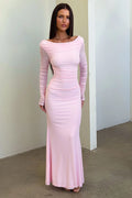 Rowan Long Sleeve Mesh Maxi Dress - Baby Pink
