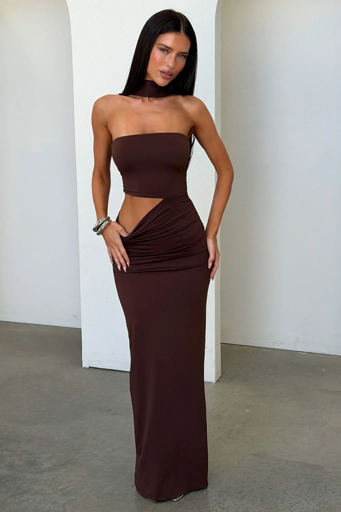 Forbes Strapless Maxi Dress - Brown