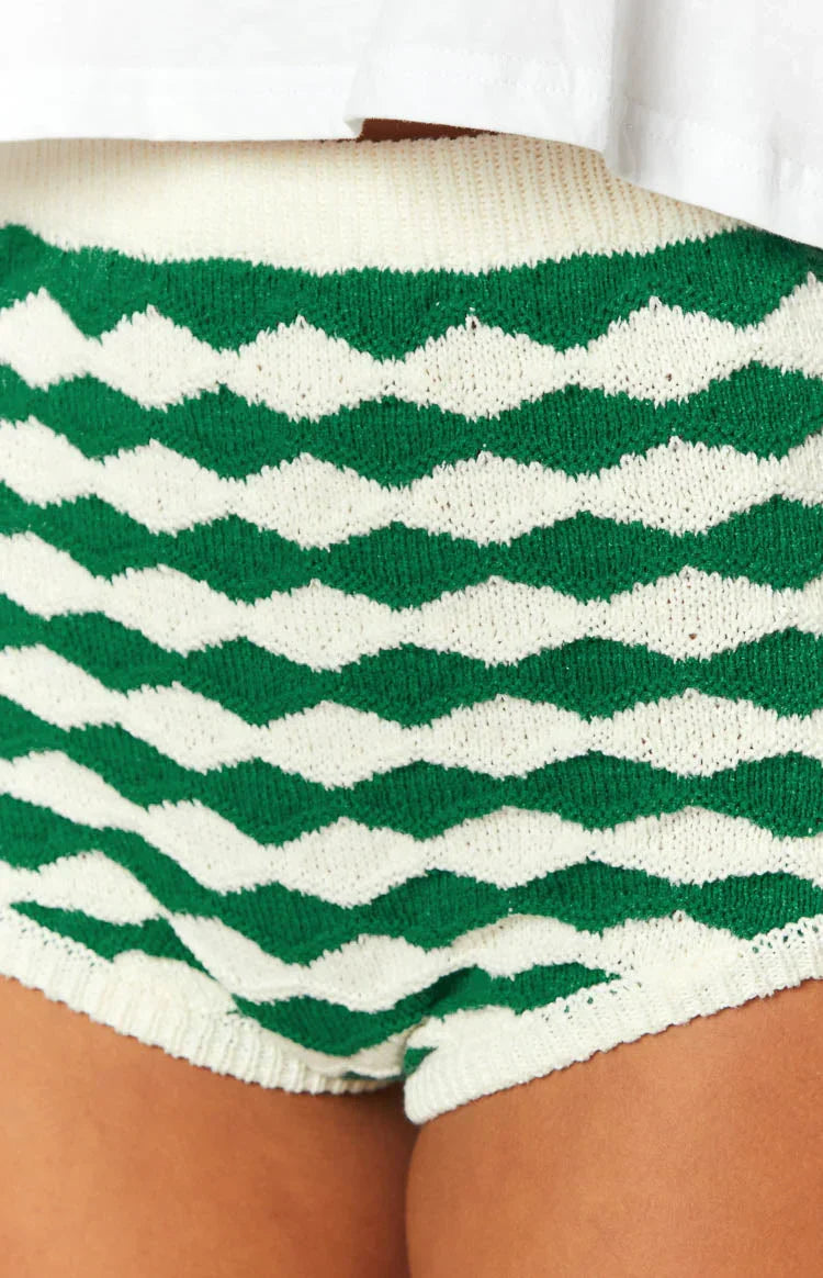 Sweet Stitches Green And White Shorts