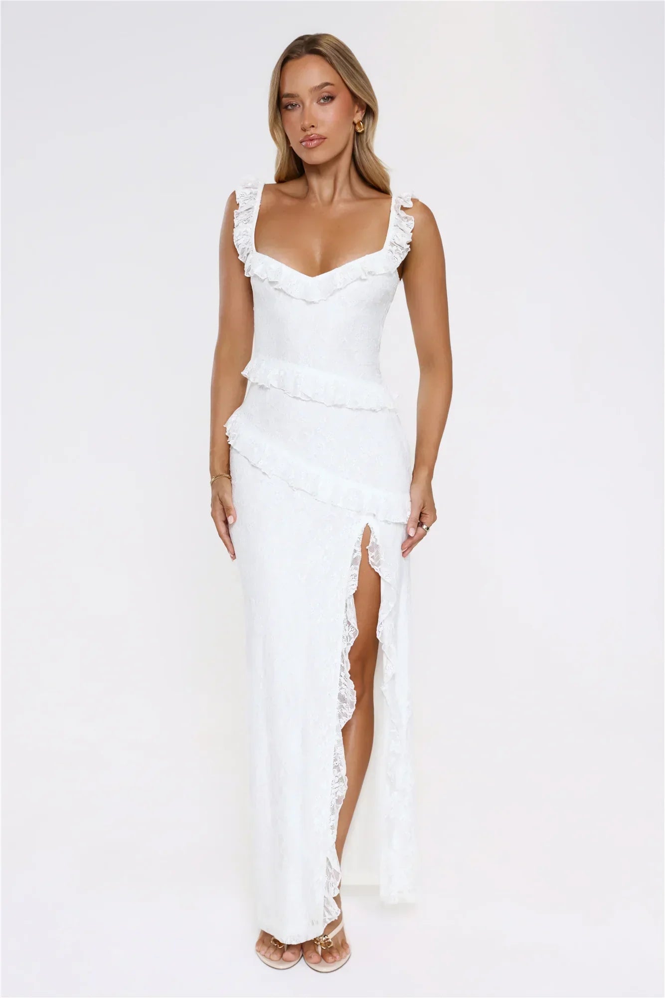 Golden Dusk Lace Maxi Dress White