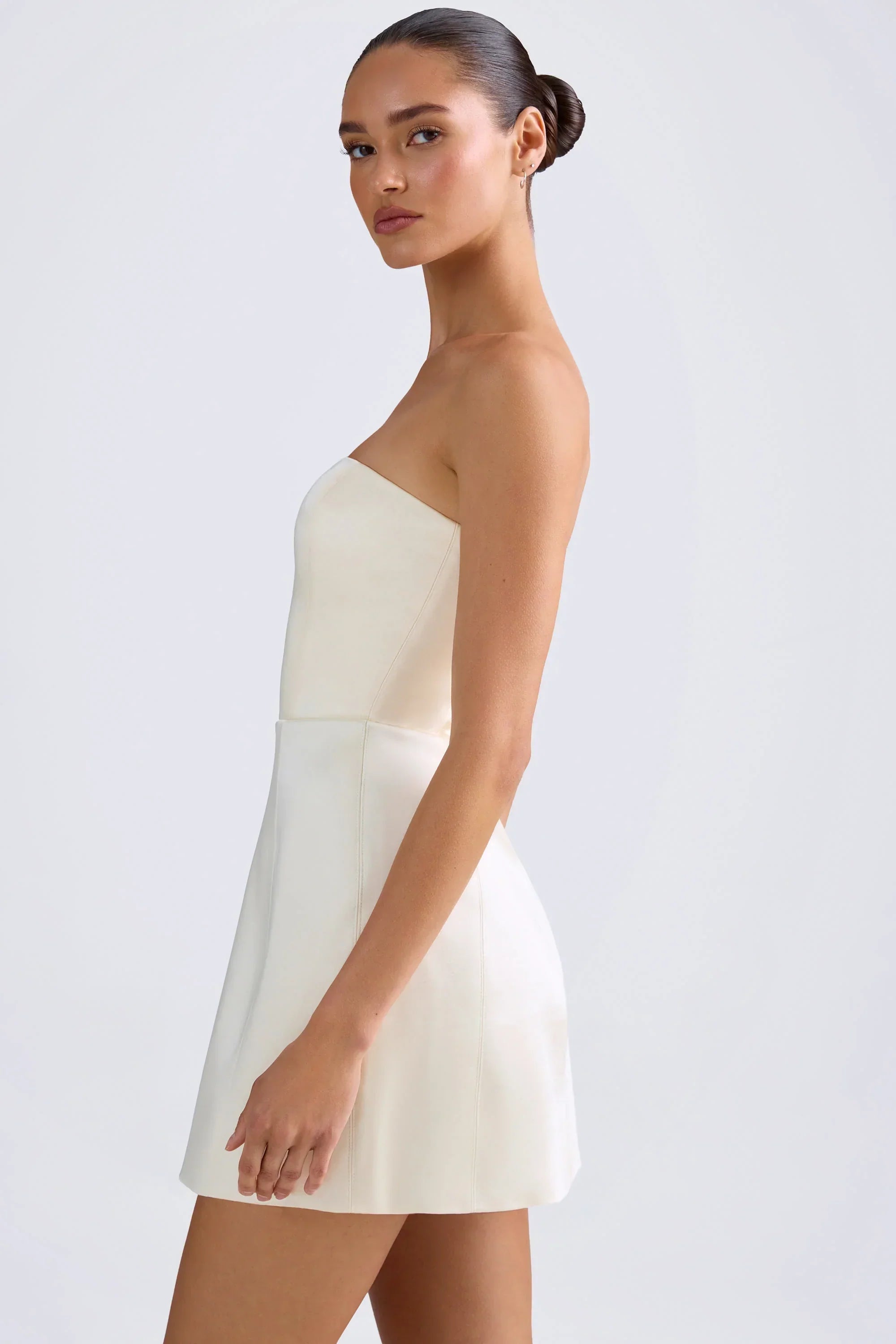 Bandeau Structured Tulip Mini Dress In Ivory